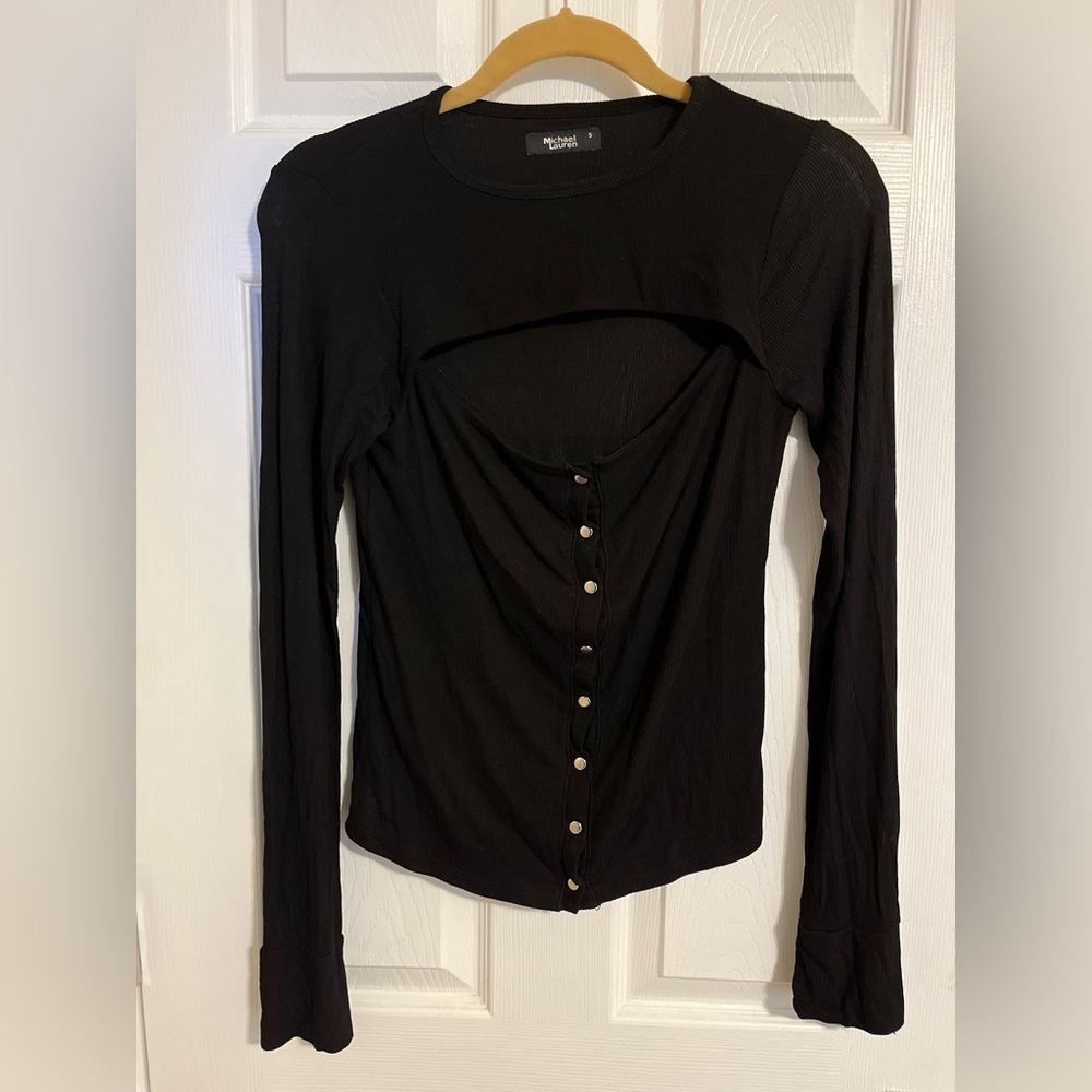 Michael Lauren comfy and sexy neckline with snap detail